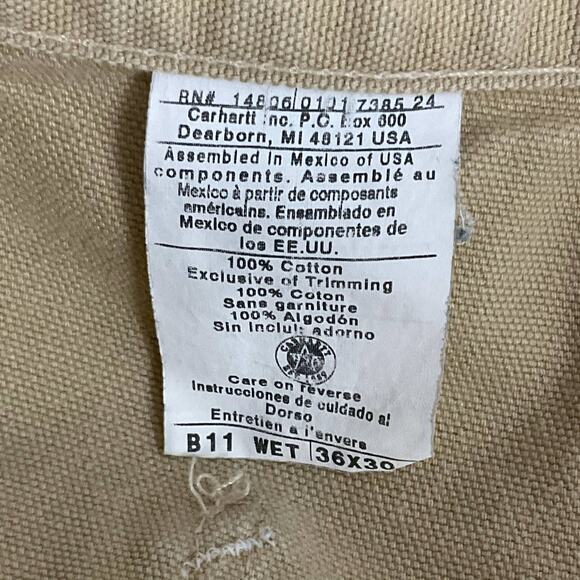 Carhartt B11 Washed Duck Work Pants Cargo Dark Khaki Tan Wet Pants size 36 x 30 - Picture 9 of 13